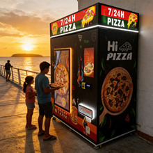 M&aacute;quina expendedora inteligente de pizza con pantalla