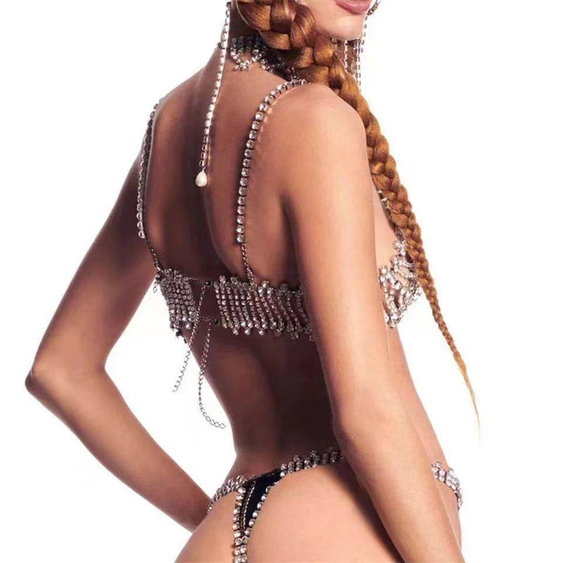 Fashion Sexy Beach Jewelry Diamond Tassel Body Chain Bikini Chest Chain display picture 2