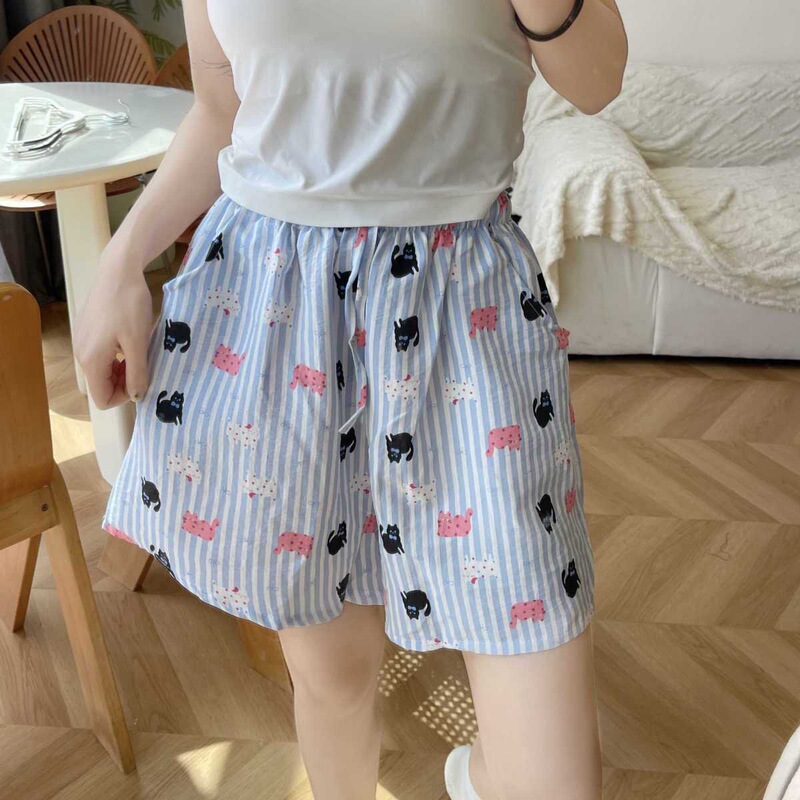Pocket Pajamas Women's Summer New Arrival 2025 Cartoon Printed Student Home Clothes Home Pants Shorts Wide Outer Wearing