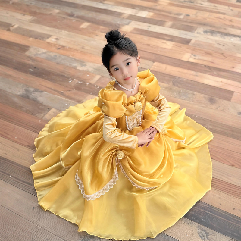 Autumn and Winter Girls' High-End French Retro Palace Style Belle Princess Elegant Birthday Dress Heavy-Duty Dress Princess