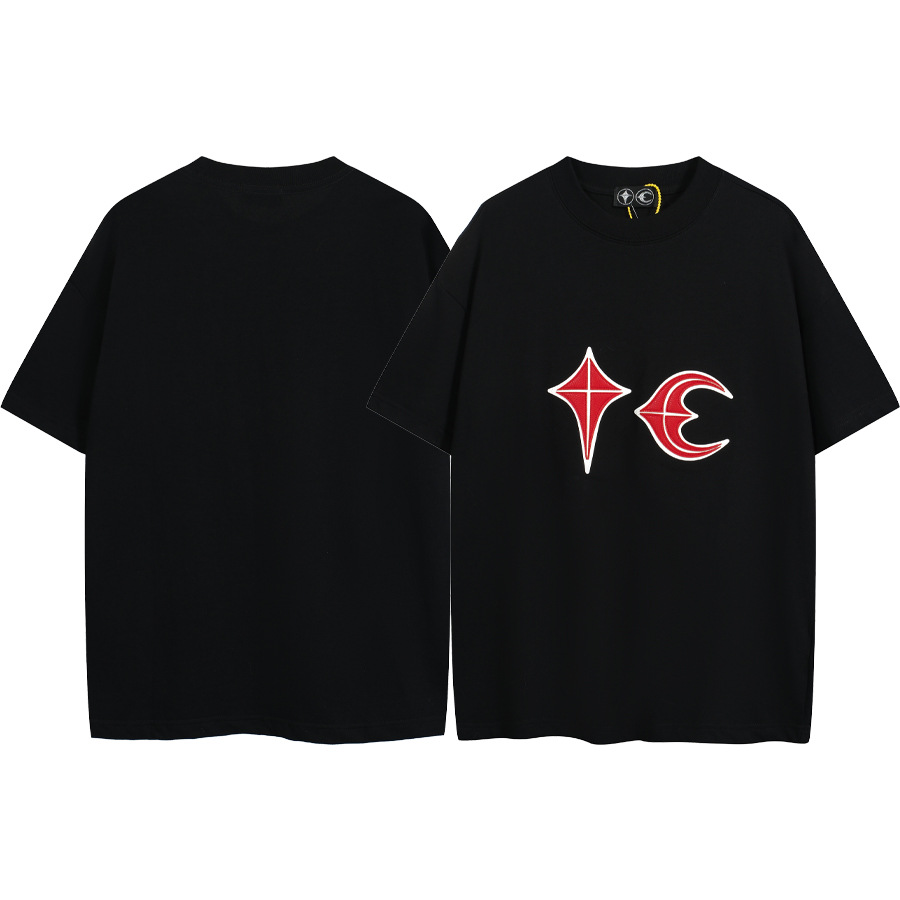 Correcto THUG CLUB Rock T doble capa bordado LOGO verano pareja suelta camiseta de manga corta