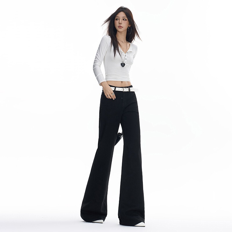 2026 cross-border black stretchy, non-tight-fitting, slightly flared jeans for women, new style, popular American low-waist straight-leg versatile design 2026 cross-border black stretchy, non-tight-fitting, slightly flared jeans for women, new style, popular American low-waist straight-leg versatile design