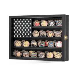 硬币展示盒硬币收纳盒纪念展示挑战硬币架木制奖牌扑克筹码墙装饰