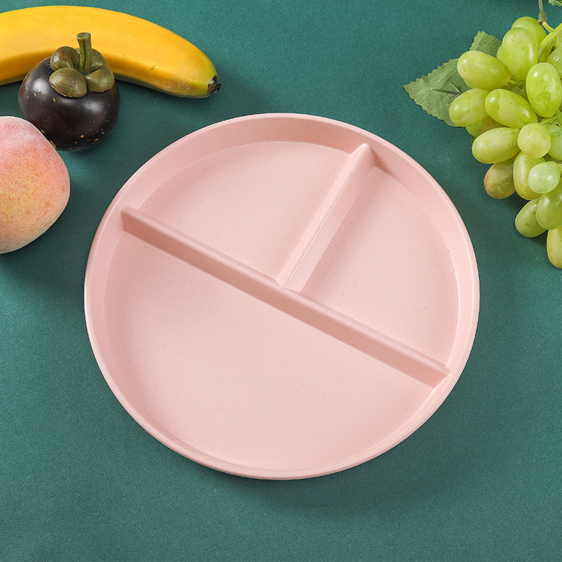 Plato redondo de tres compartimentos para reducir la ingesta de grasas, plato doméstico dividido anticaída de paja de trigo, juego de platos para desayuno Amazon