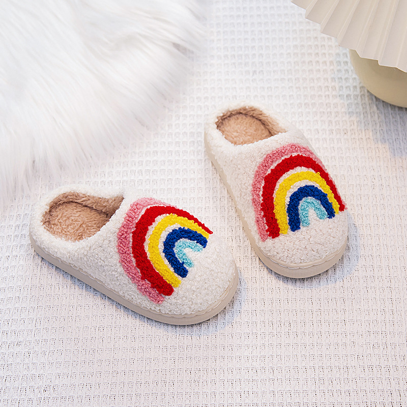 Children's Family Slippers 2025 Autumn and Winter New Style Girls' Cute Cartoon Rainbow Style Cotton Slippers Thick-Soled Warm Slippers