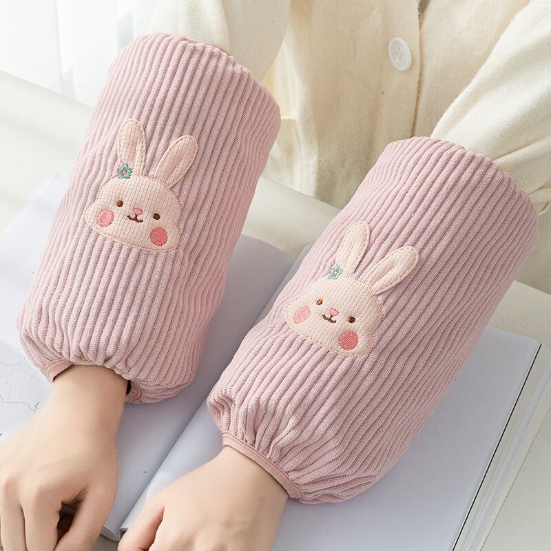 New Mid-Length Sleeves for Women in Autumn and Winter Cute Stripesd Rabbit down Jacket Sleeves for Students Anti-Fouling and Stain-Resistant Hand Sleeves