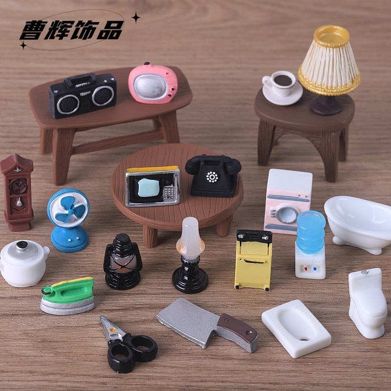 微缩复古家电生活用品创意摆件 电视煤油灯风扇树脂饰品配件diy
