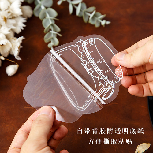 Handmade DIY Bottle Dried Flower Handmade Sticky Notes Transparent PET Sticker Pack Transparent Bookmark Glass Bottle Sticker Decor