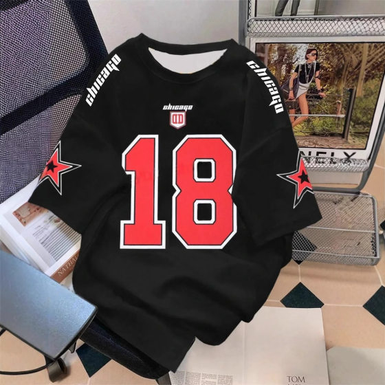 2025 New Cross-border 3D Retro Short-sleeved Sports Men's and Women's High Street Casual Hip Hop Jersey Jersey Sports T-shirt