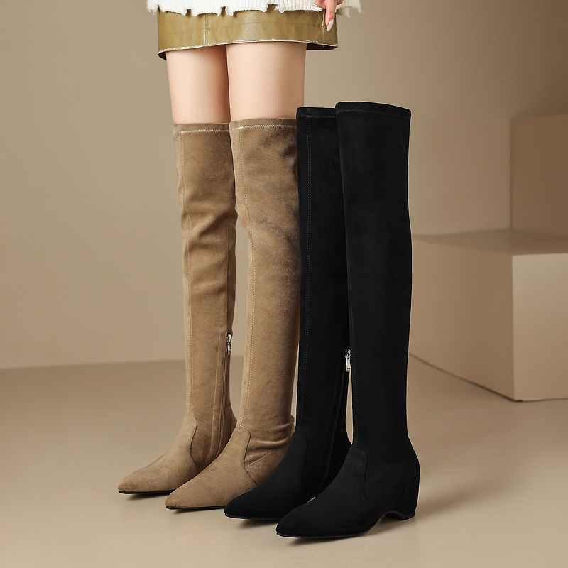 Elegant and sexy over-the-knee boots with kitten heels (5cm), 2026 autumn/winter pointed toe stretch suede new fashion long boots Elegant and sexy over-the-knee boots with kitten heels (5cm), 2026 autumn/winter pointed toe stretch suede new fashion long boots