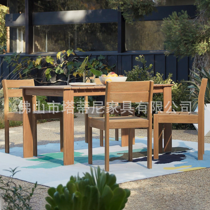 Mesas y sillas para exteriores, jardín con patio, conjunto de muebles de ratán impermeables y resistentes al sol, terraza de villa, banco largo de madera maciza.
