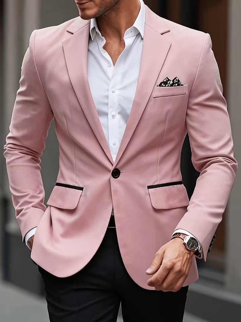Modern Slim Fit Mens Blazer Single Breasted Casual Suit Jacket_voghion.com