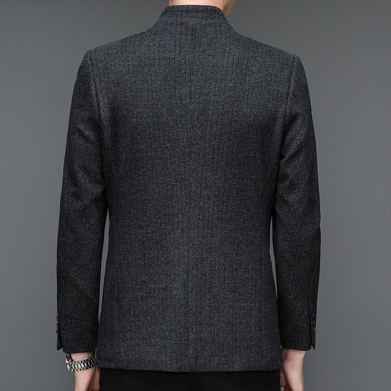 Bộ vest nam cổ đứng dáng ôm co giãn, áo khoác vest công sở tay dài — Màu đen