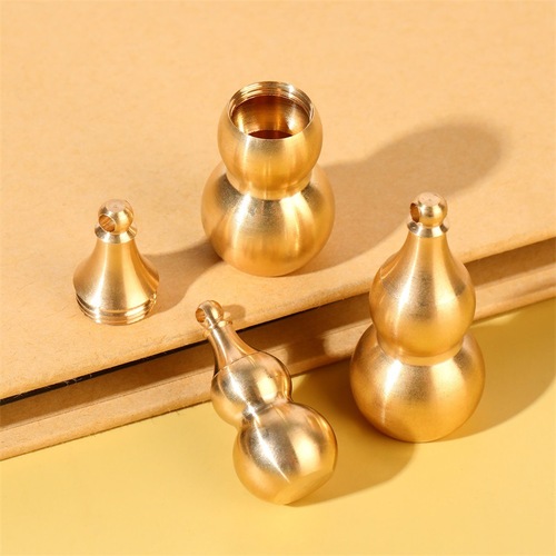 Pure brass top opening small gourd with cinnabar Pixiu keychain top opening hollow gourd jewelry accessories