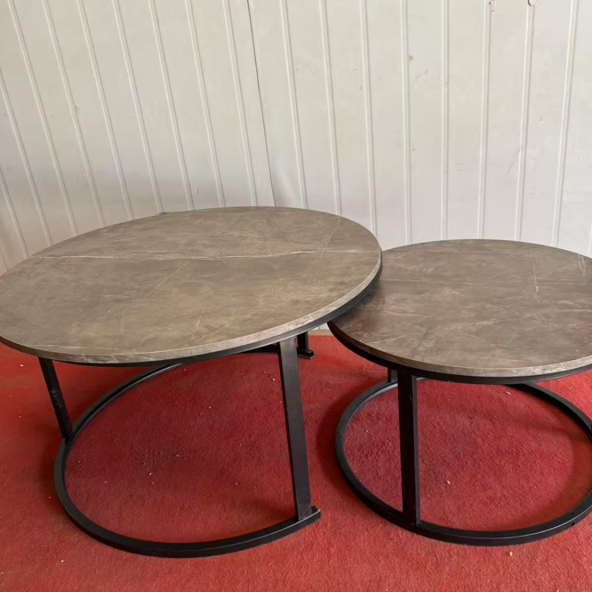 Mesa de centro Mesa de centro nórdica de alta calidad, mesa de centro de placa redonda de madera, sala de estar de estilo antiguo, mesa de centro de combinación minimalista italiana