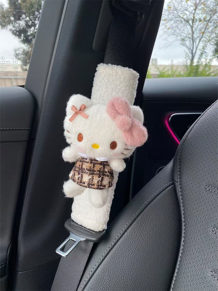 New Style Maillard Plaid Kitty Car Seatbelt Shoulder Pad Cute Car Tissue Box Car Interior Decoration