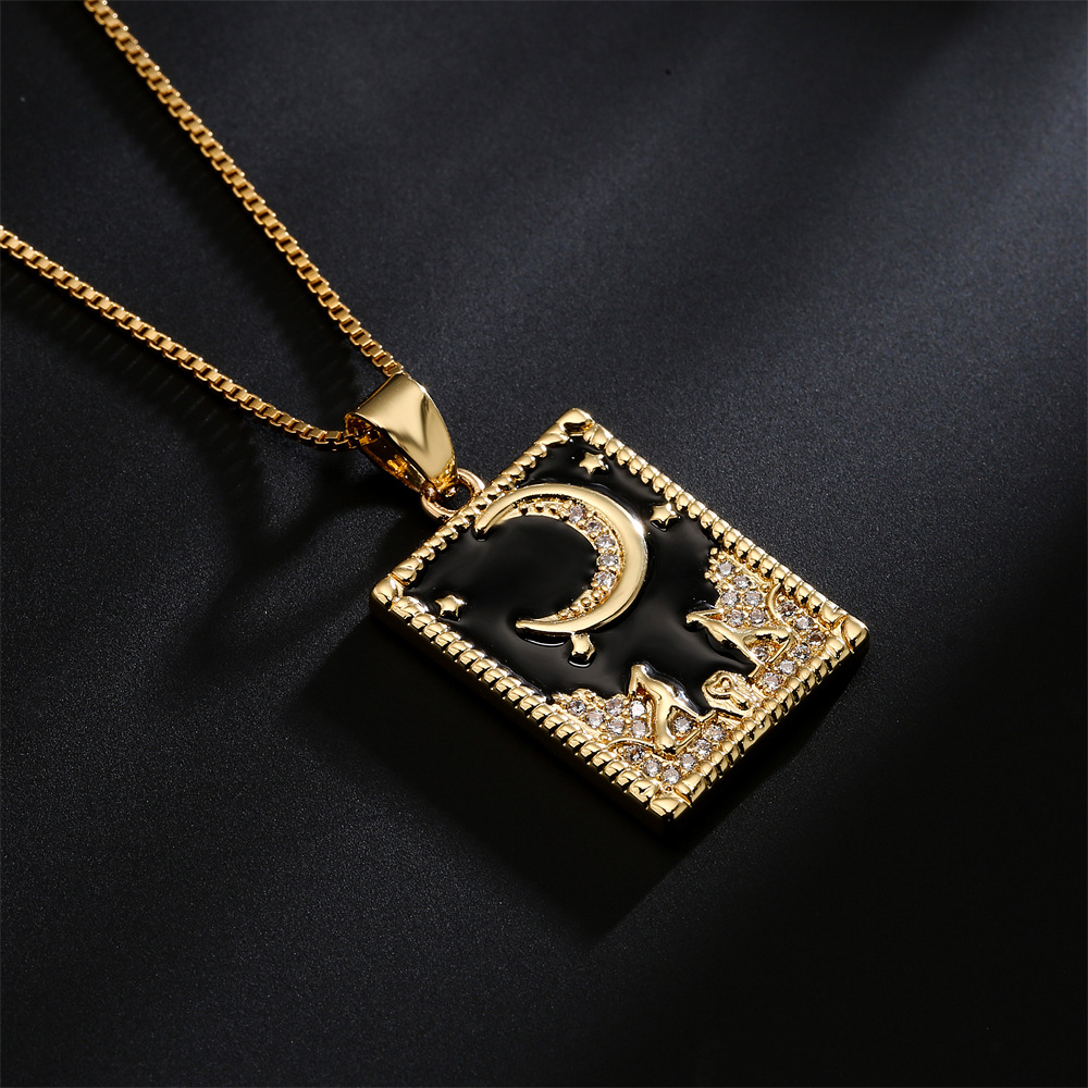 Fashion Retro Copper Plated 18k Gold Zirconium Oil Painting Pendant Necklace display picture 2