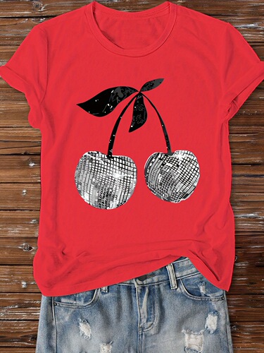 Cherry Printed Casual T Shirts Cross-border Dropshipping