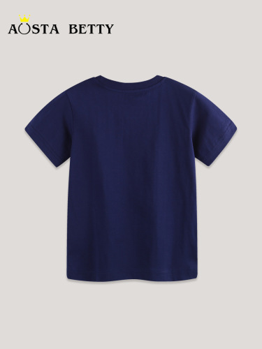 25 Summer New Children's Short Sleeve T-shirt Cartoon Print Boy's T-shirt Top Knitted Cotton Crew Neck Children's Sports Shirt