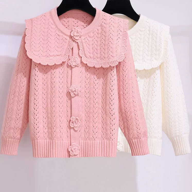 Сладкий Кардиган для девочек, новая весенне-Осенняя детская верхняя одежда, вязаный свитер, свитер с большими лацканами, Детский свитер, пальто