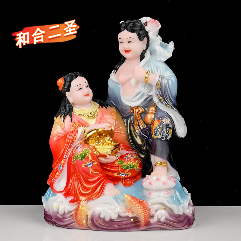 汉白玉和合二圣佛像合和二圣神像摆件结婚工艺品家庭夫妻和睦祝福