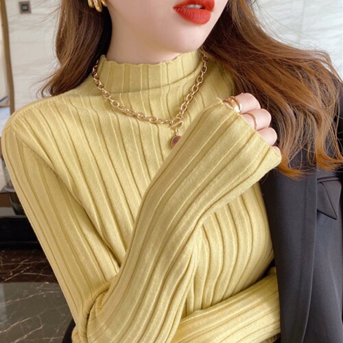 Pit-Striped Half-High Neck Base Shirt for Women | Autumn/Winter White Stylish All-Match Top + Black Knitted Sweater