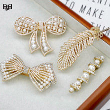 韩国珍珠发夹蝴蝶结发卡合金水钻发饰优雅气质头饰网红饰品弹簧夹