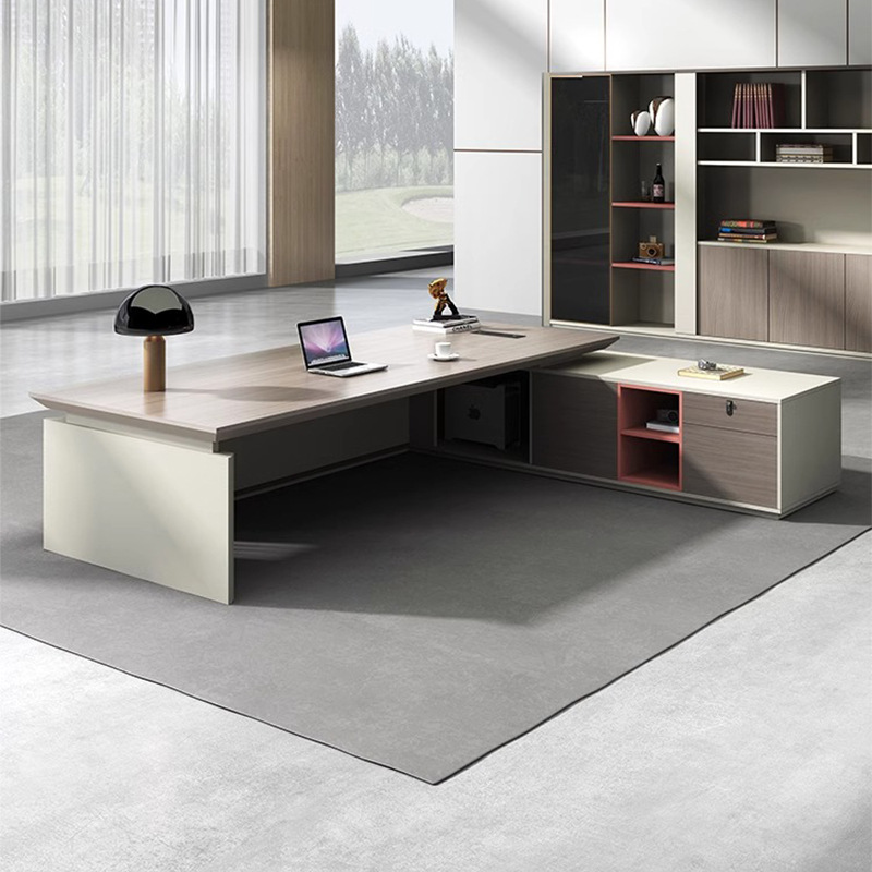 2025 nueva mesa de jefe con gabinete lateral mesa de presidente mesa de lujo ligera mesa de gerente de una sola persona de alto nivel fabricante de mesa de clase grande