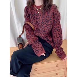 2025年冬季新款哥特式圣诞主题衣服红色豹纹毛衣女秋冬上衣