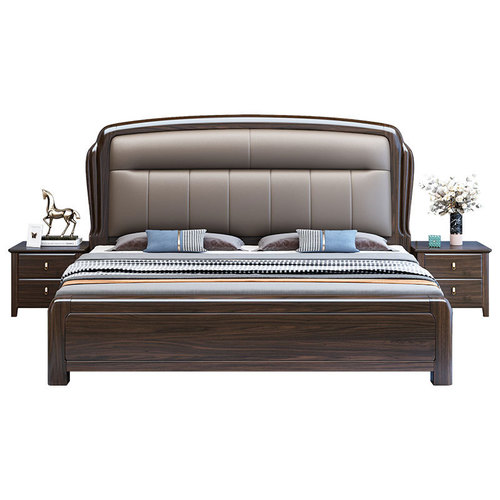 Purple and Gold Sandalwood Solid Wood Bed 1.8M Double Bed Luxury Leather Soft Upholstered Bed Modern Minimalist Master Bedroom Solid Wood Bed
