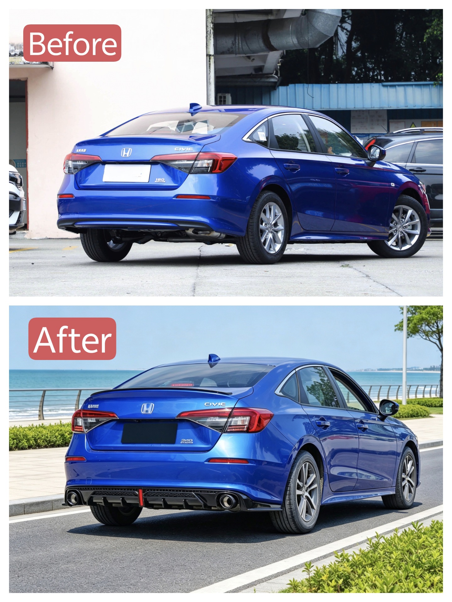 Suitable for 22 models of the 11th generation Civic modification: rear lip, rear spoiler, rear bumper, front splitter, front lip, side skirts, and rear wing
