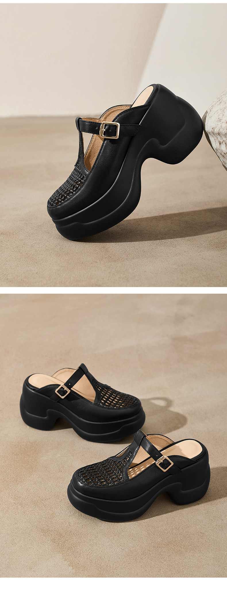 Dép sandal cao gót nữ quai đan gót thô đế dày 9.5 cm — đen chi tiết 11