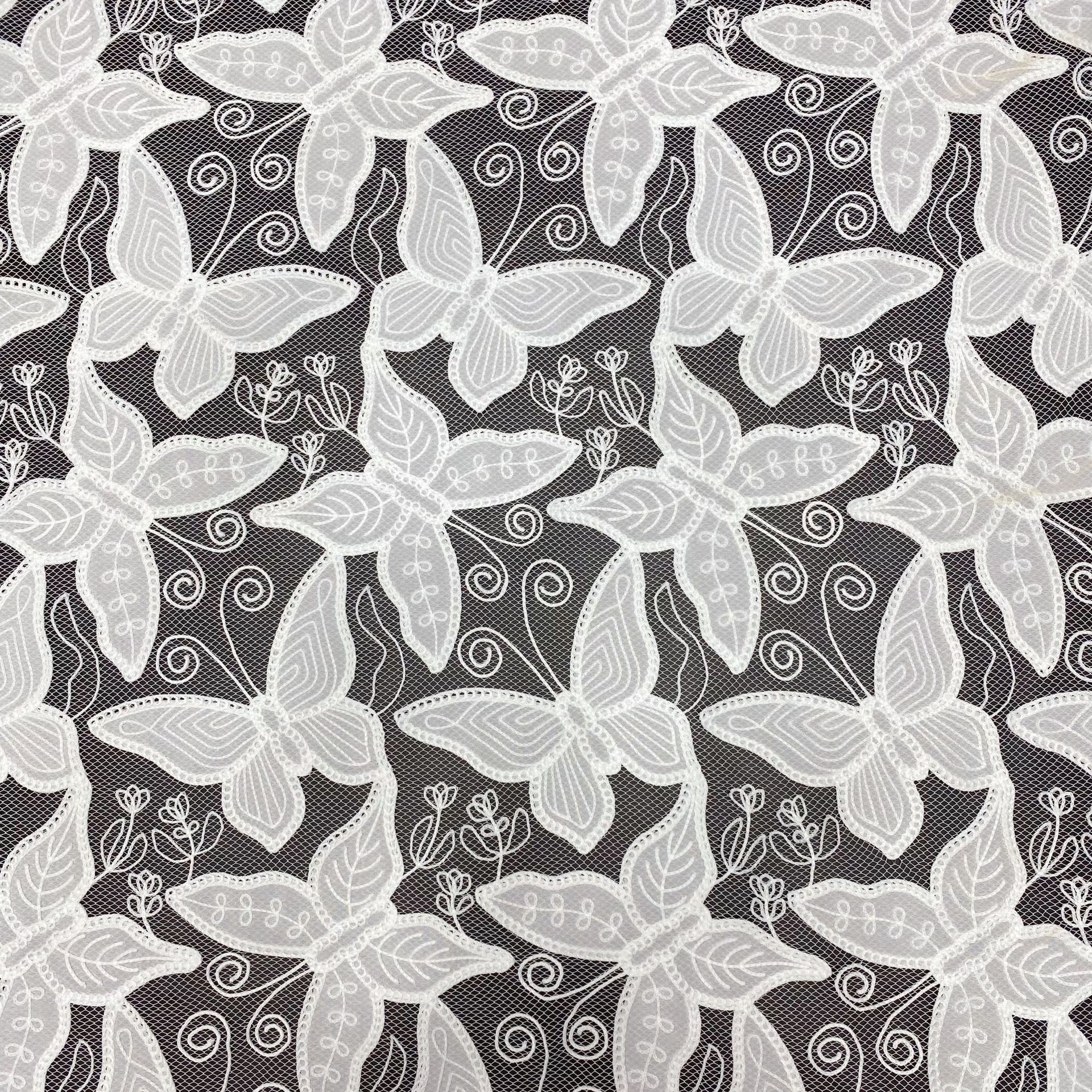 新款大蝴蝶镂空波浪边蕾丝雪纺连衣裙服饰配饰水溶牛奶丝刺绣花边