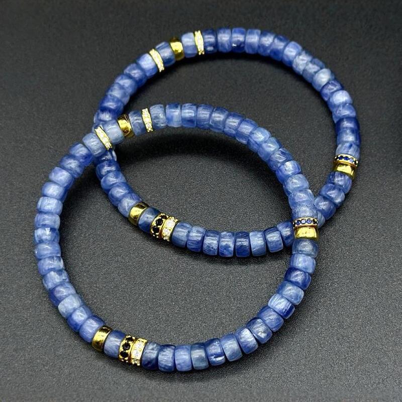 Van Gogh Starry Sky Blue Crystal Stone Precision Cut Pill-Shaped 6mm Silver Diamond Accessory Bracelet Jade Personalized Trend