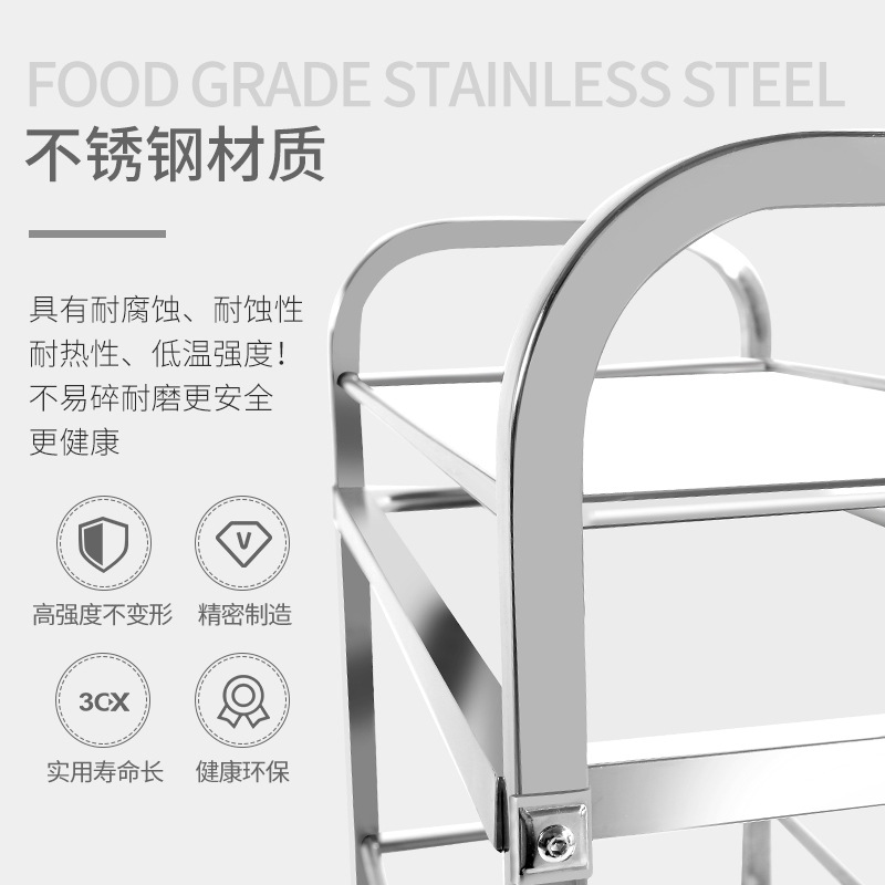 Carrito de Comedor de Acero Inoxidable de Tres Niveles para Uso Comercial en Hoteles, Carrito de Servicio Móvil, Estante para Entrega de Alimentos, Estante para Almacenamiento de Bebidas, Carrito Reforzado.