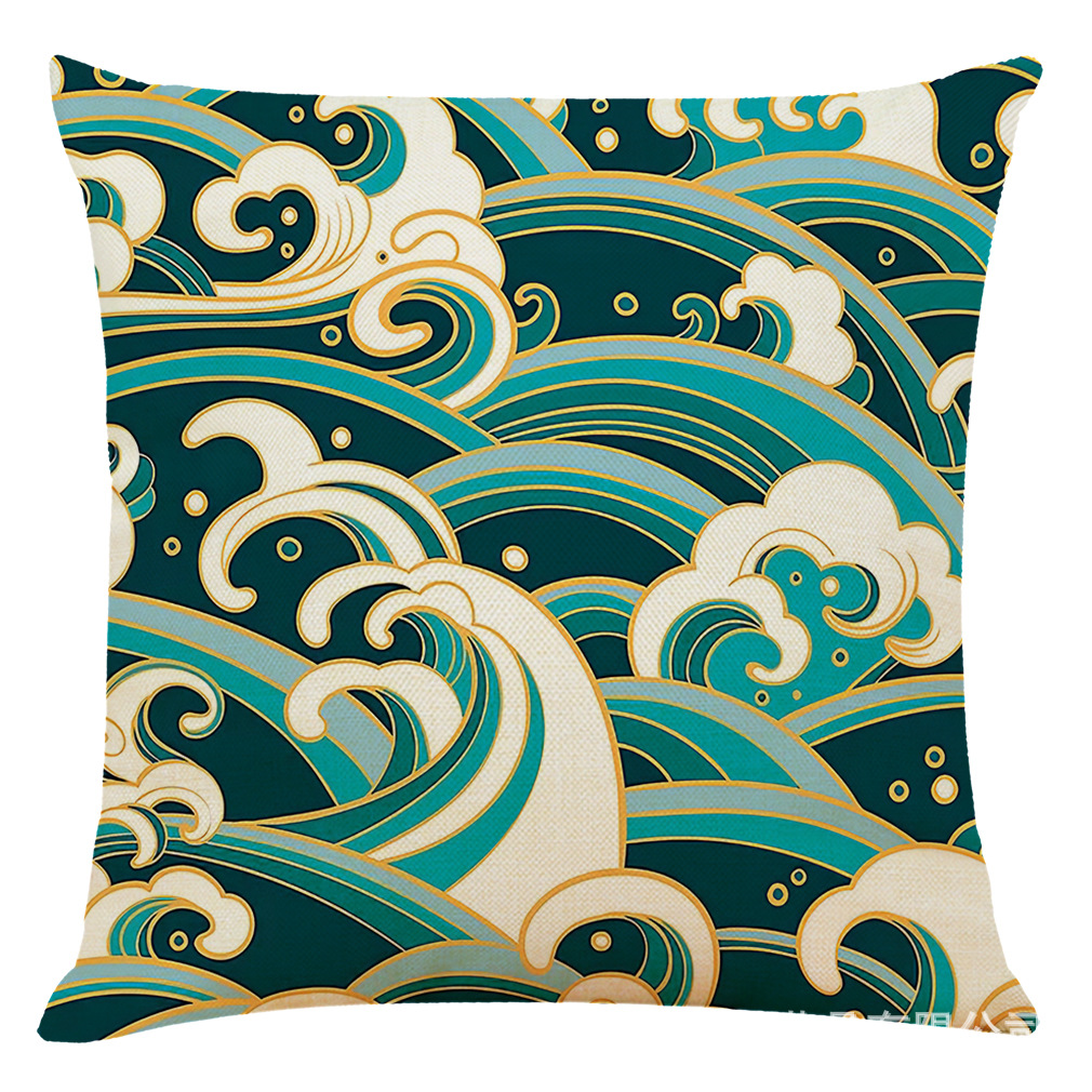 亚马逊 新款艺术浪花棉麻抱枕套 汽车靠垫办公室午睡抱枕厂家直销