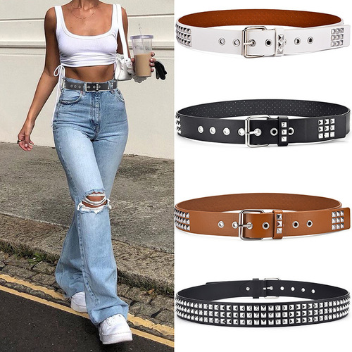 European and American punk men's belt square beads pyramid rivet belt catch beads unisex trousers belt cross-border model