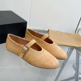 高定2024春新款圆头水钻铆钉玛丽珍单鞋法式女平底舒适芭蕾跳舞鞋