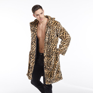 Cross-Border Faux Fur Coat Autumn and Winter Men's New Faux Fur Leopard Print Suit Collar Long Coat Overcoat