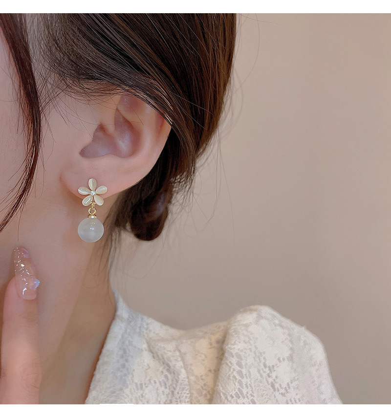 Fashion Flower Copper Inlay Opal Zircon Drop Earrings 1 Pair