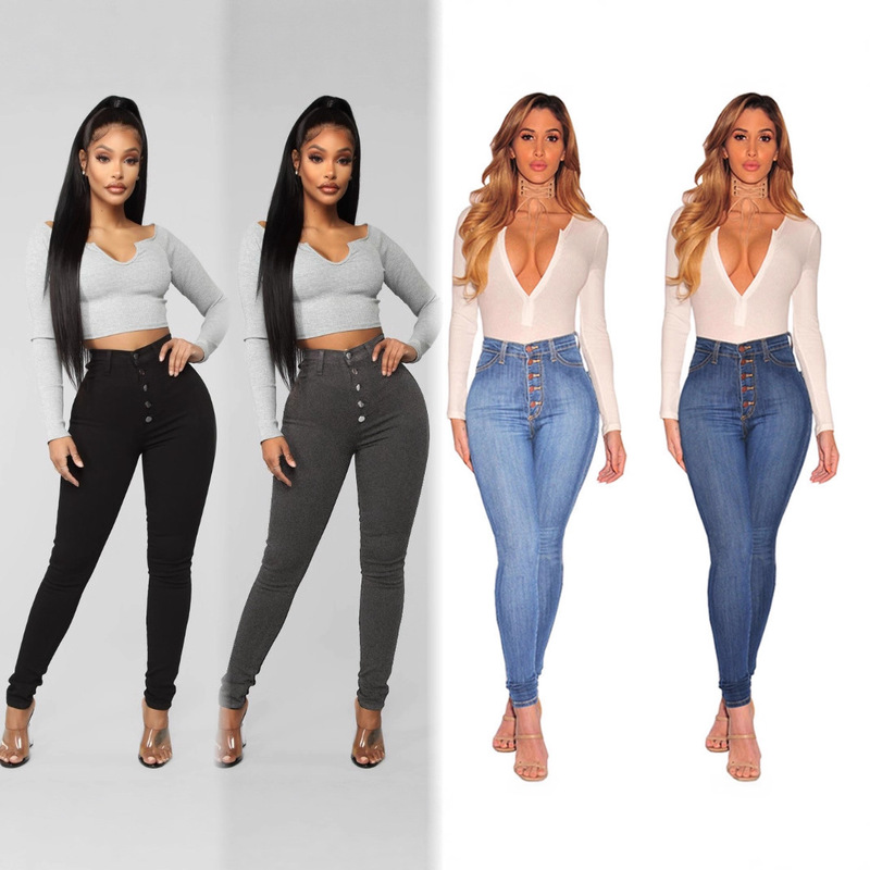 Autumn foreign trade new ebay independent station wish Amazon tight black high waist high elastic hip Denim trousers