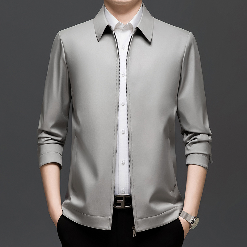 Men's Soft Skin-Friendly Wear-Resistant Jacket 2025 Autum New Simple Pure Color Executive Jacket Lapel Jacket Top