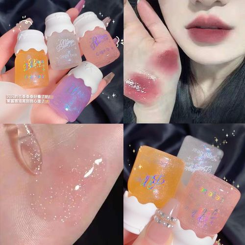 Gege bearGege bear bow milk jar lip gloss moisturizing mirror water gloss with fine glitter pouty lips