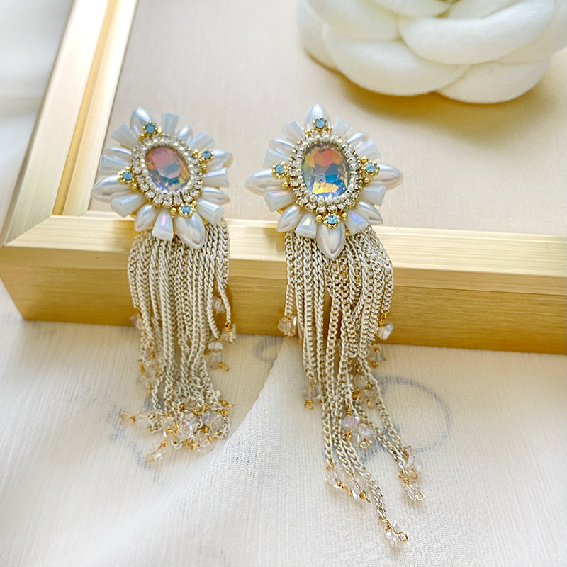 1 Paire Glamour Rétro Gland Fleur Incruster Perle D'imitation Le Cuivre Cristal Artificiel Boucles D'oreilles display picture 2