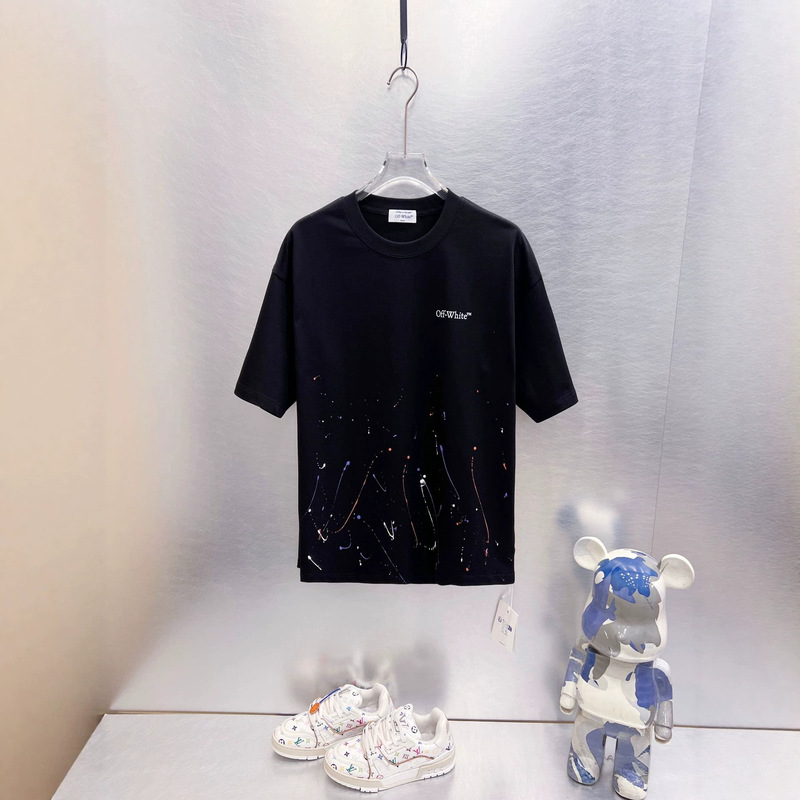 Cross-Border High-Quality Off-White New Style Splash-Ink Design Personalized Fashion Loose Round-Neck T-Shirt Half-Sleeve Wholesale