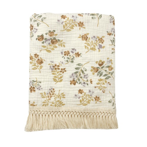 Eurasian new children's pure cotton embroidered fringe blanket baby gauze packing blanket swaddling blanket infant stroller cover blanket summer