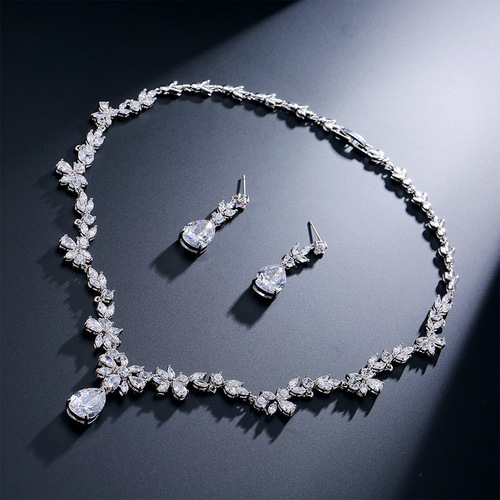 RAKOL European and American Style Romantic Bridal Accessories AAA Zirconia Earrings and Necklace Exquisite Fashion Set Jewelry