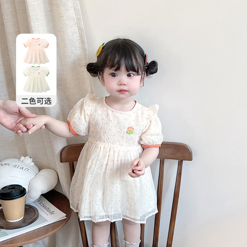 小童夏款韩版连衣裙女童宝宝田园风波点公主裙3102夏装新款裙子