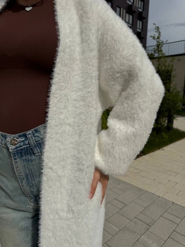 クロスボーダー模造ミンクベルベット白セーターカーディガンコート女性の秋と冬のルーズぬいぐるみふわふわロングカーディガン|undefined