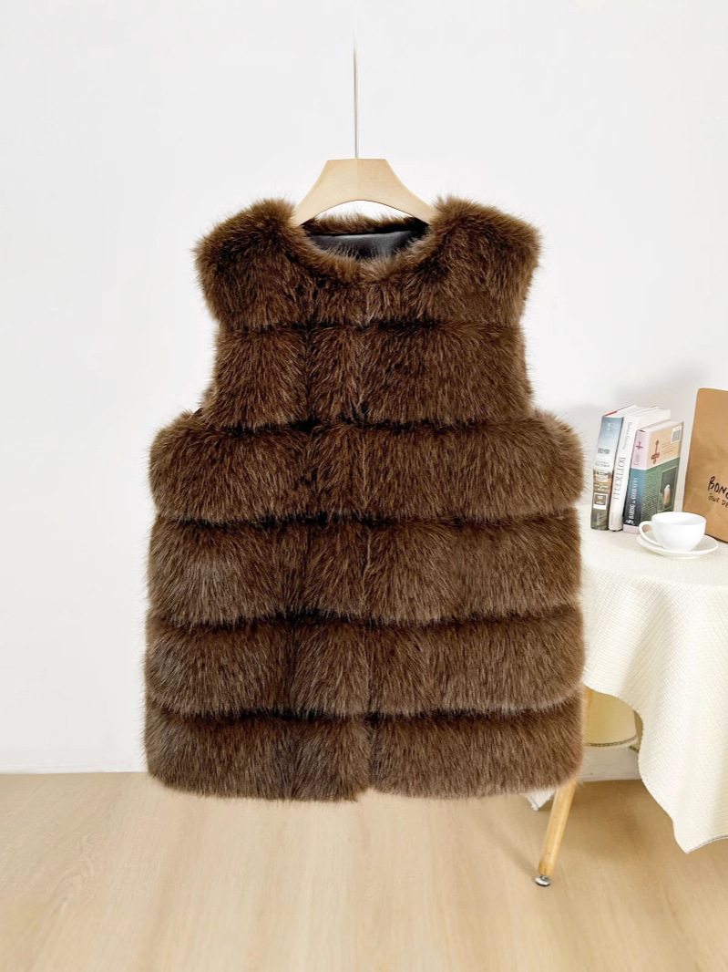 Clásico de seis puntas chaleco de conejo de pelo de zorro chaqueta larga al por mayor simple estilo exterior estilo